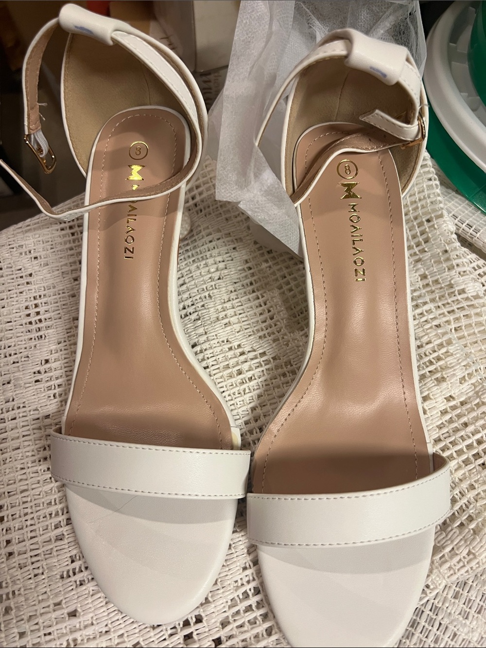 Milano White Single-Strap Ankle-Heel Sandals